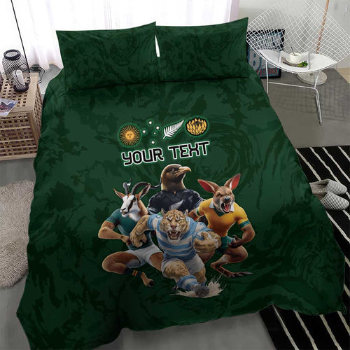 Custom Rugby Southern Hemisphere Bedding Set Argentina AUNZ South Africa Mascot Green - Aussie Hoodie