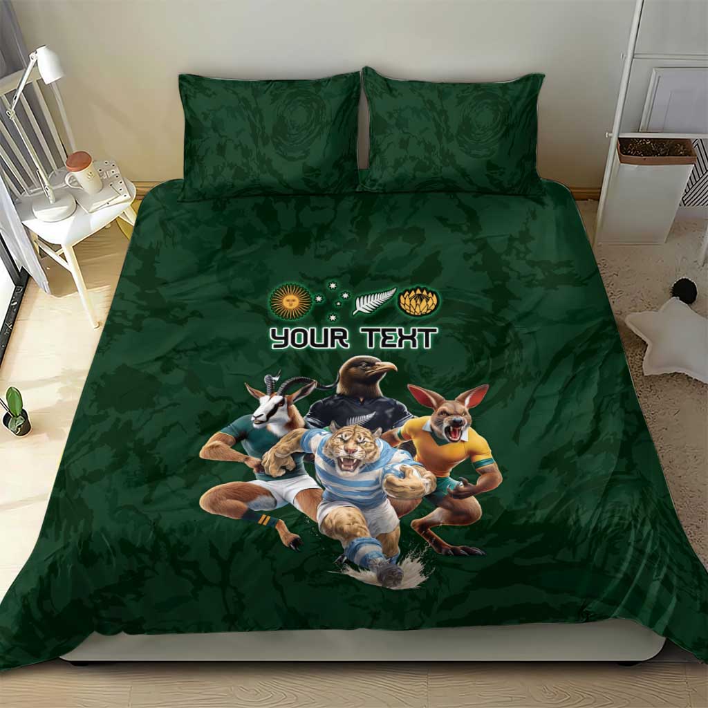 Custom Rugby Southern Hemisphere Bedding Set Argentina AUNZ South Africa Mascot Green - Aussie Hoodie