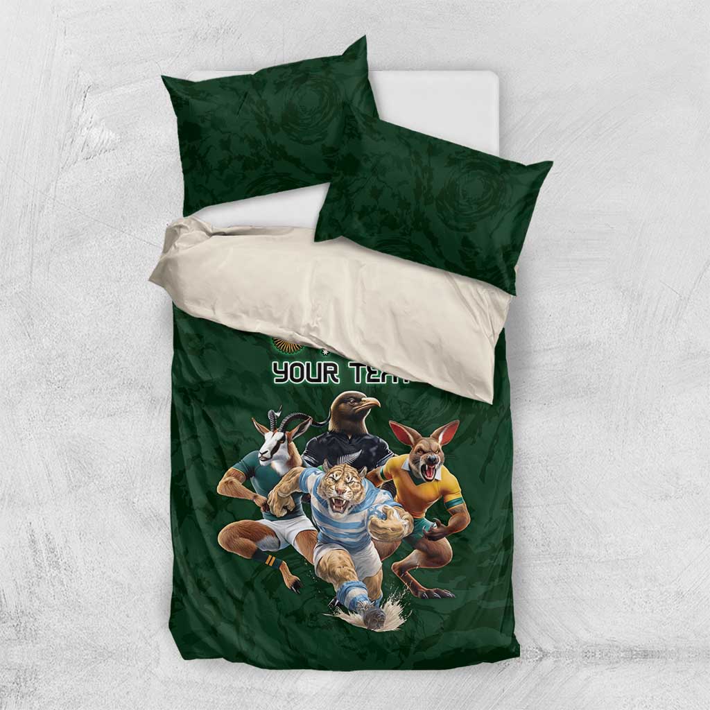 Custom Rugby Southern Hemisphere Bedding Set Argentina AUNZ South Africa Mascot Green - Aussie Hoodie
