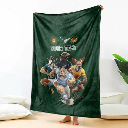 Custom Rugby Southern Hemisphere Blanket Argentina AUNZ South Africa Mascot Green - Aussie Hoodie