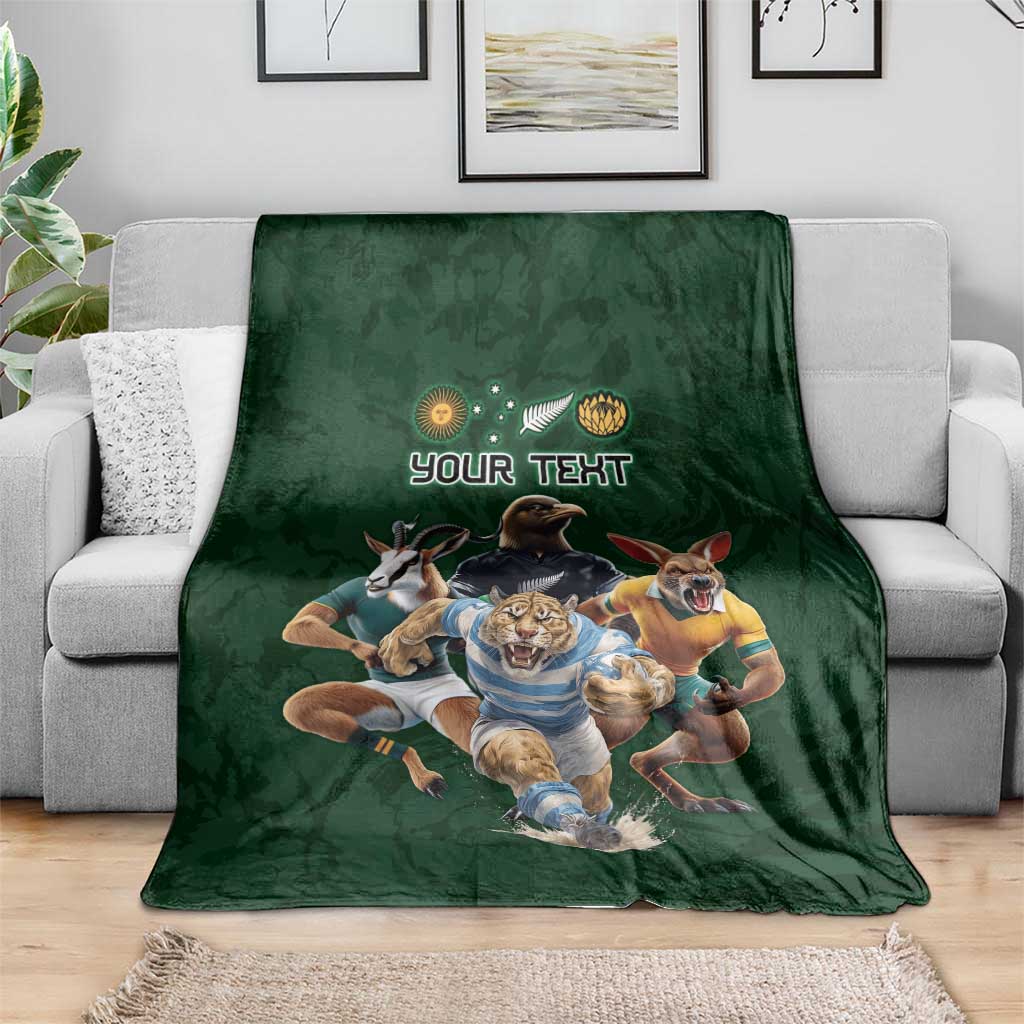 Custom Rugby Southern Hemisphere Blanket Argentina AUNZ South Africa Mascot Green - Aussie Hoodie