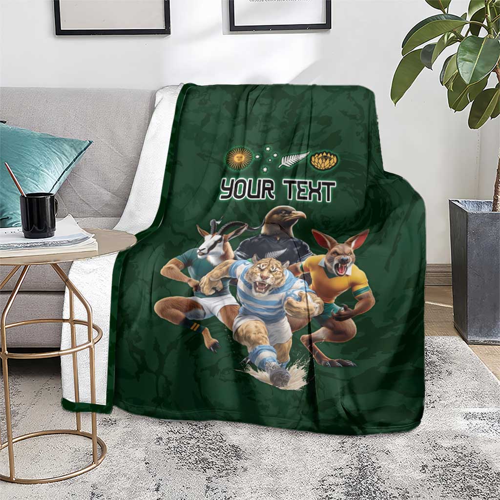 Custom Rugby Southern Hemisphere Blanket Argentina AUNZ South Africa Mascot Green - Aussie Hoodie