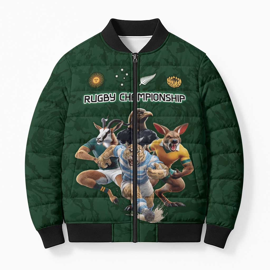Custom Rugby Southern Hemisphere Bomber Puffer Jacket Argentina AUNZ South Africa Mascot Green - Aussie Hoodie