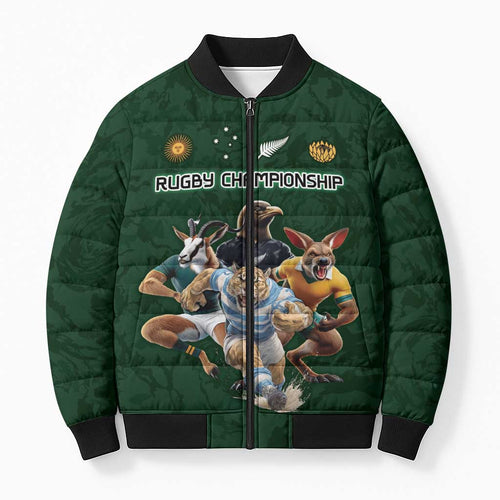 Custom Rugby Southern Hemisphere Bomber Puffer Jacket Argentina AUNZ South Africa Mascot Green - Aussie Hoodie