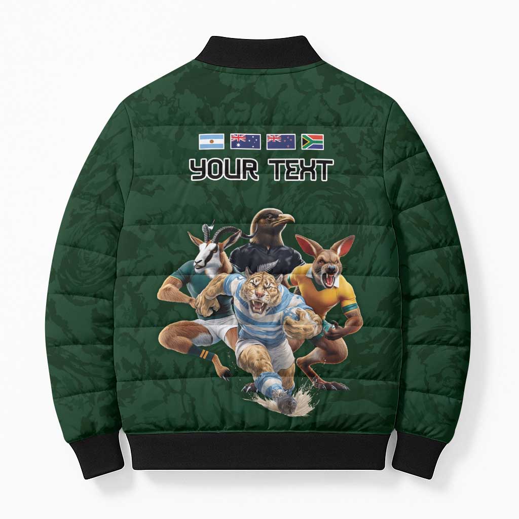 Custom Rugby Southern Hemisphere Bomber Puffer Jacket Argentina AUNZ South Africa Mascot Green - Aussie Hoodie