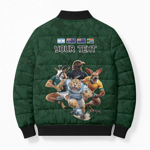 Custom Rugby Southern Hemisphere Bomber Puffer Jacket Argentina AUNZ South Africa Mascot Green - Aussie Hoodie