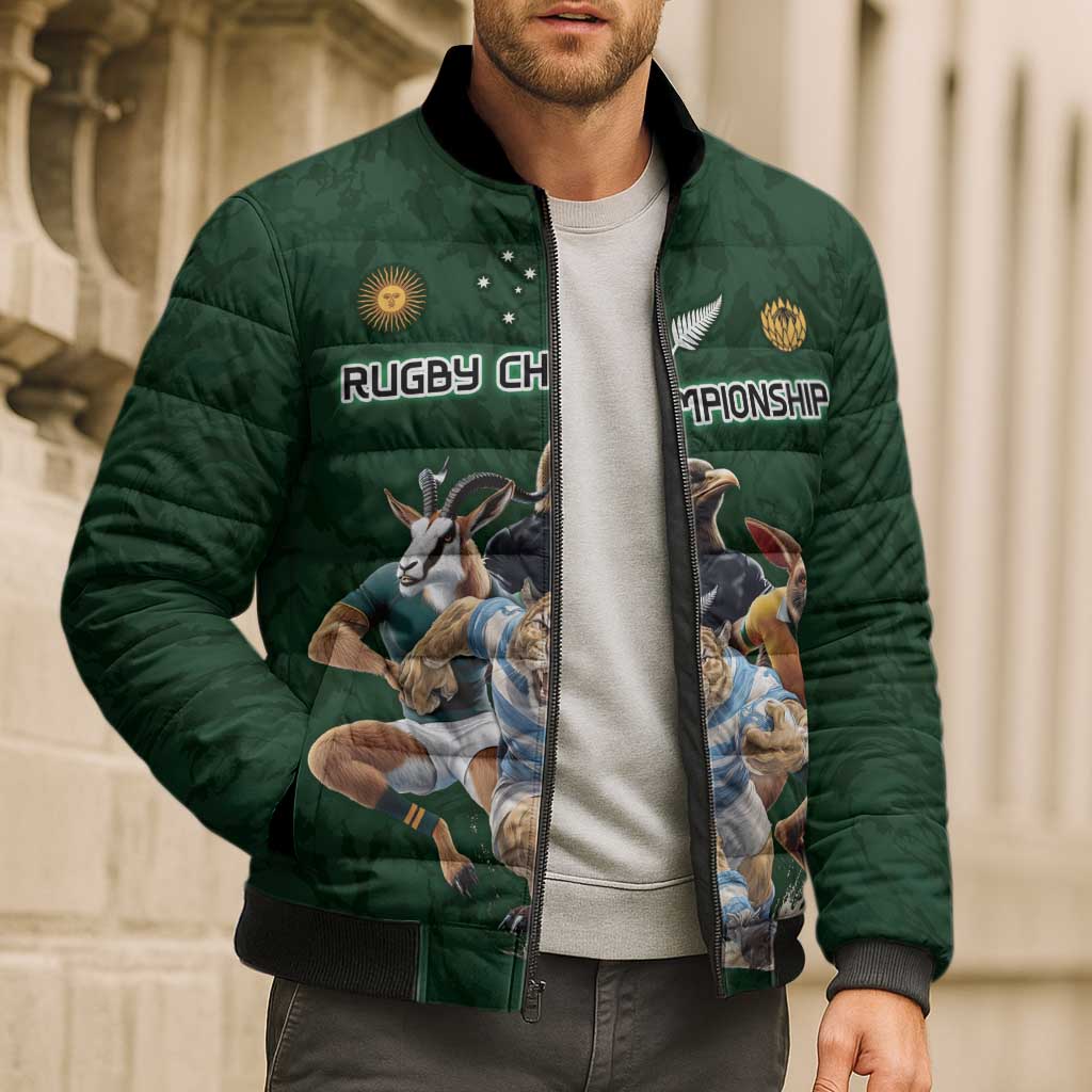 Custom Rugby Southern Hemisphere Bomber Puffer Jacket Argentina AUNZ South Africa Mascot Green - Aussie Hoodie