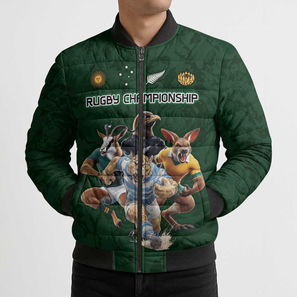 Custom Rugby Southern Hemisphere Bomber Puffer Jacket Argentina AUNZ South Africa Mascot Green - Aussie Hoodie