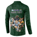 Custom Rugby Southern Hemisphere Button Sweatshirt Argentina AUNZ South Africa Mascot Green - Aussie Hoodie