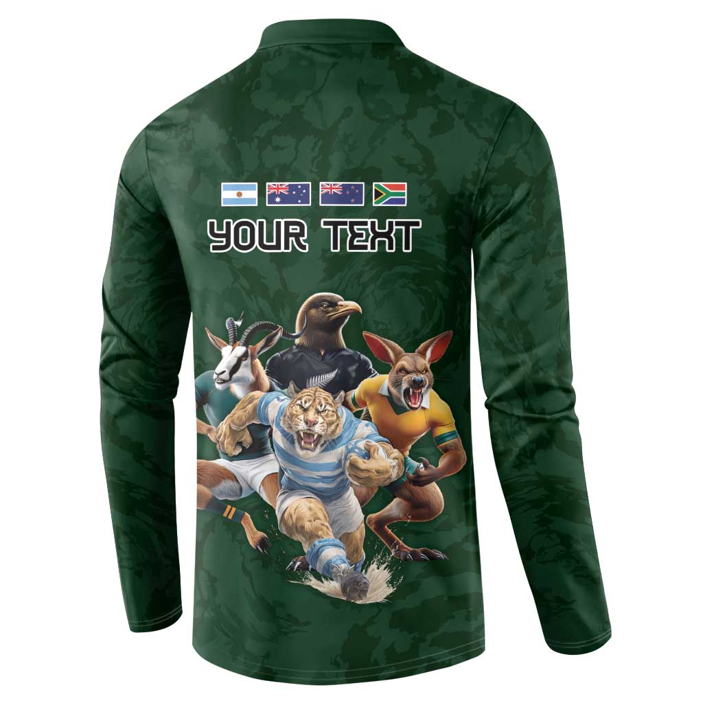 Custom Rugby Southern Hemisphere Button Sweatshirt Argentina AUNZ South Africa Mascot Green - Aussie Hoodie