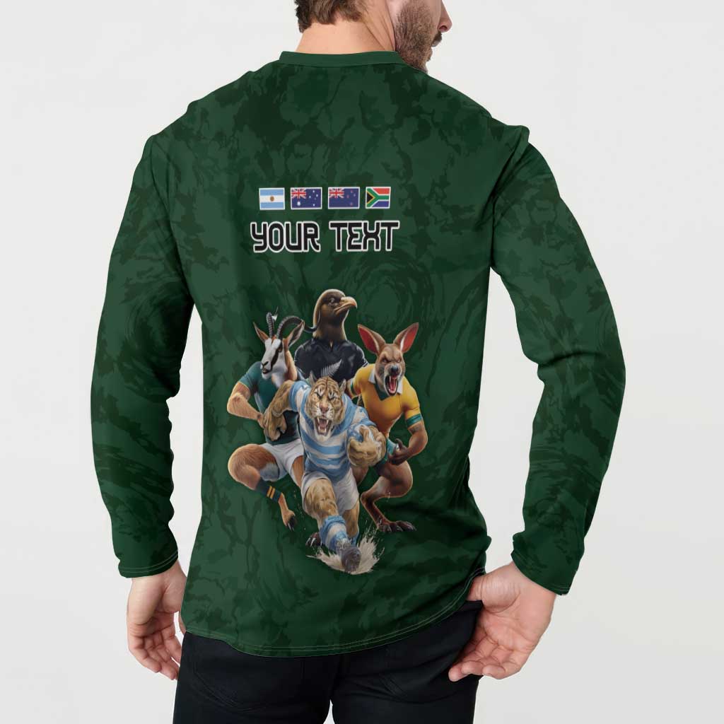 Custom Rugby Southern Hemisphere Button Sweatshirt Argentina AUNZ South Africa Mascot Green - Aussie Hoodie