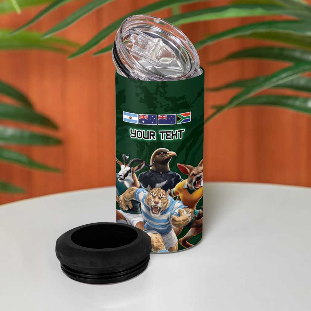 Custom Rugby Southern Hemisphere 4 in 1 Can Cooler Tumbler Argentina AUNZ South Africa Mascot Green - Aussie Hoodie