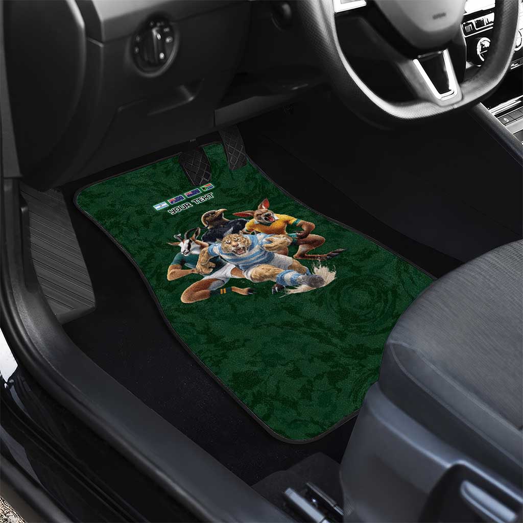 Custom Rugby Southern Hemisphere Car Mats Argentina AUNZ South Africa Mascot Green - Aussie Hoodie