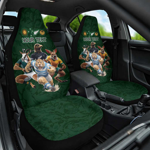 Custom Rugby Southern Hemisphere Car Seat Cover Argentina AUNZ South Africa Mascot Green - Aussie Hoodie