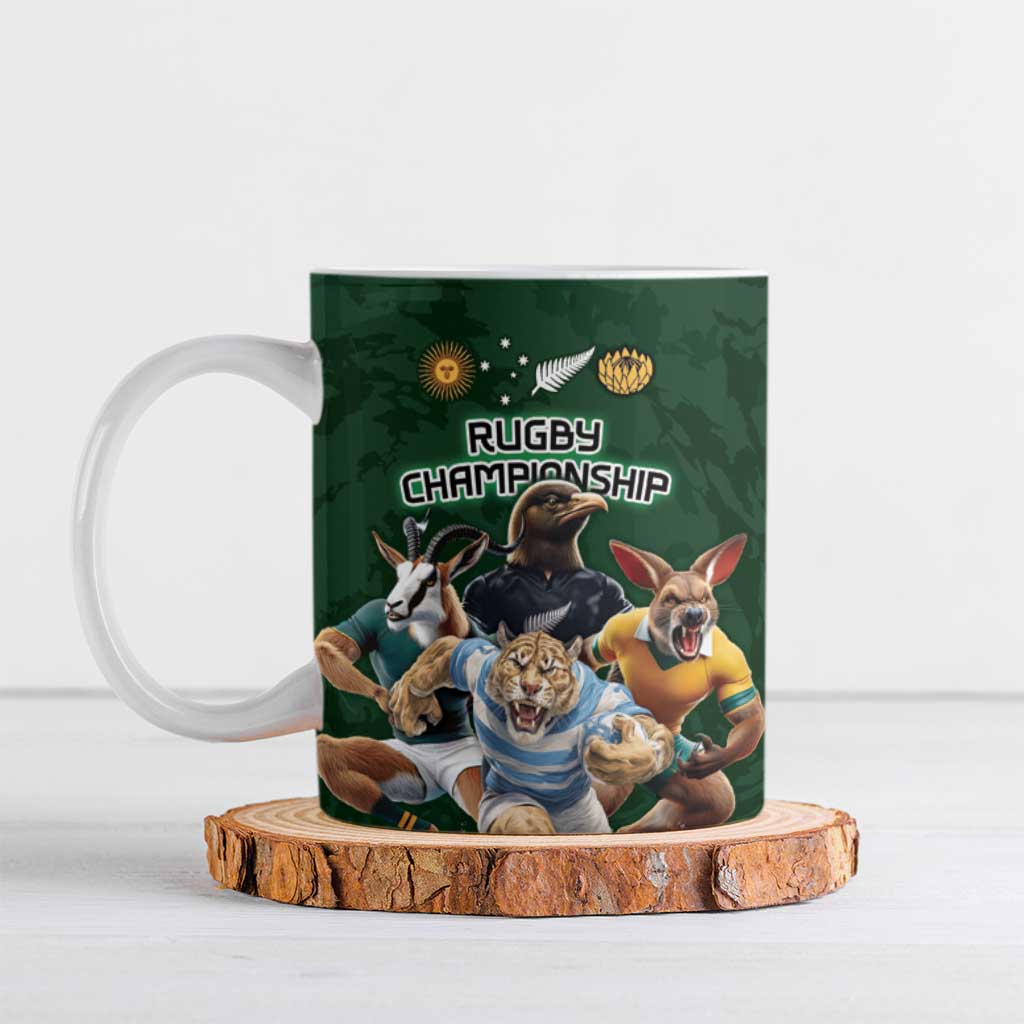 Custom Rugby Southern Hemisphere Ceramic Mug Argentina AUNZ South Africa Mascot Green - Aussie Hoodie