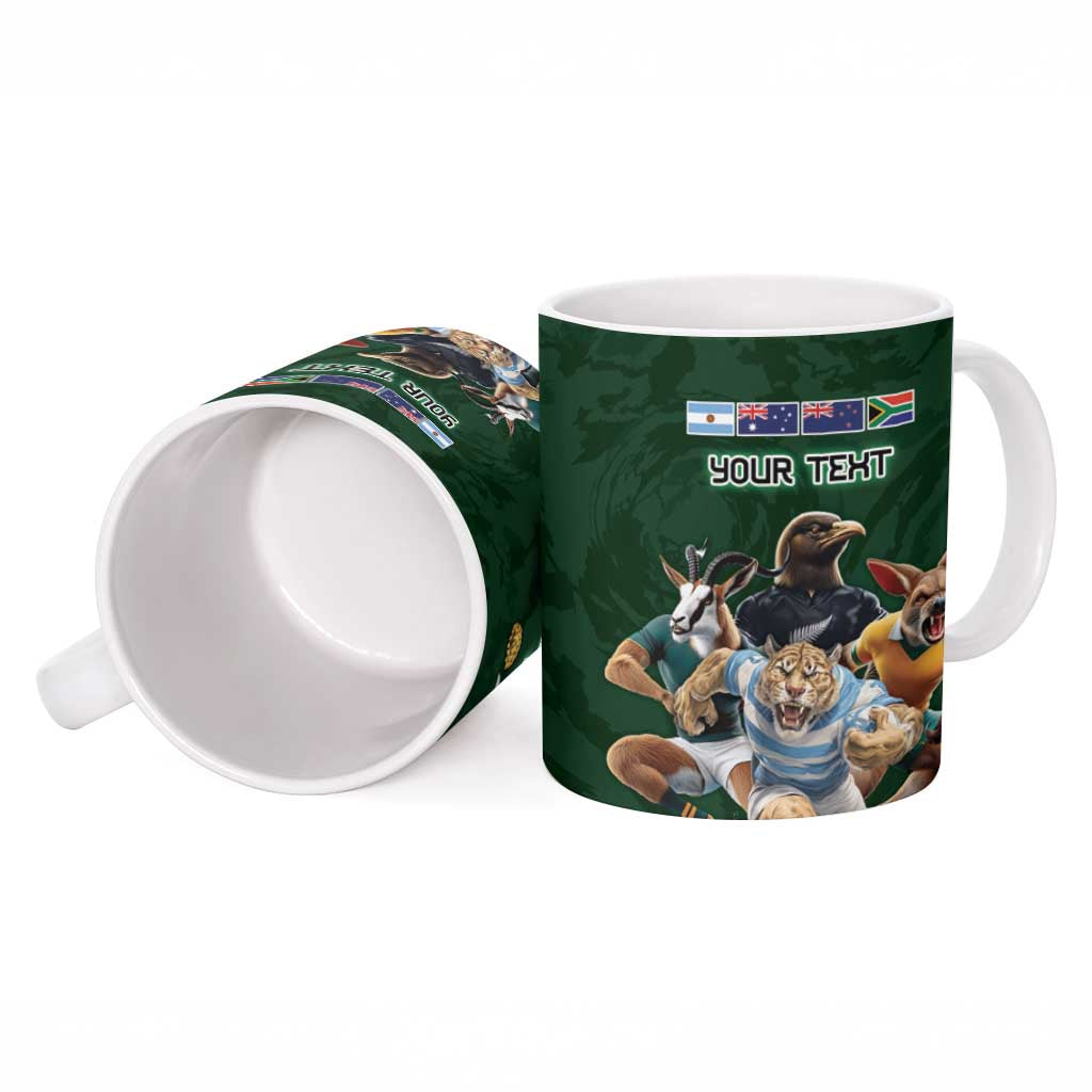 Custom Rugby Southern Hemisphere Ceramic Mug Argentina AUNZ South Africa Mascot Green - Aussie Hoodie