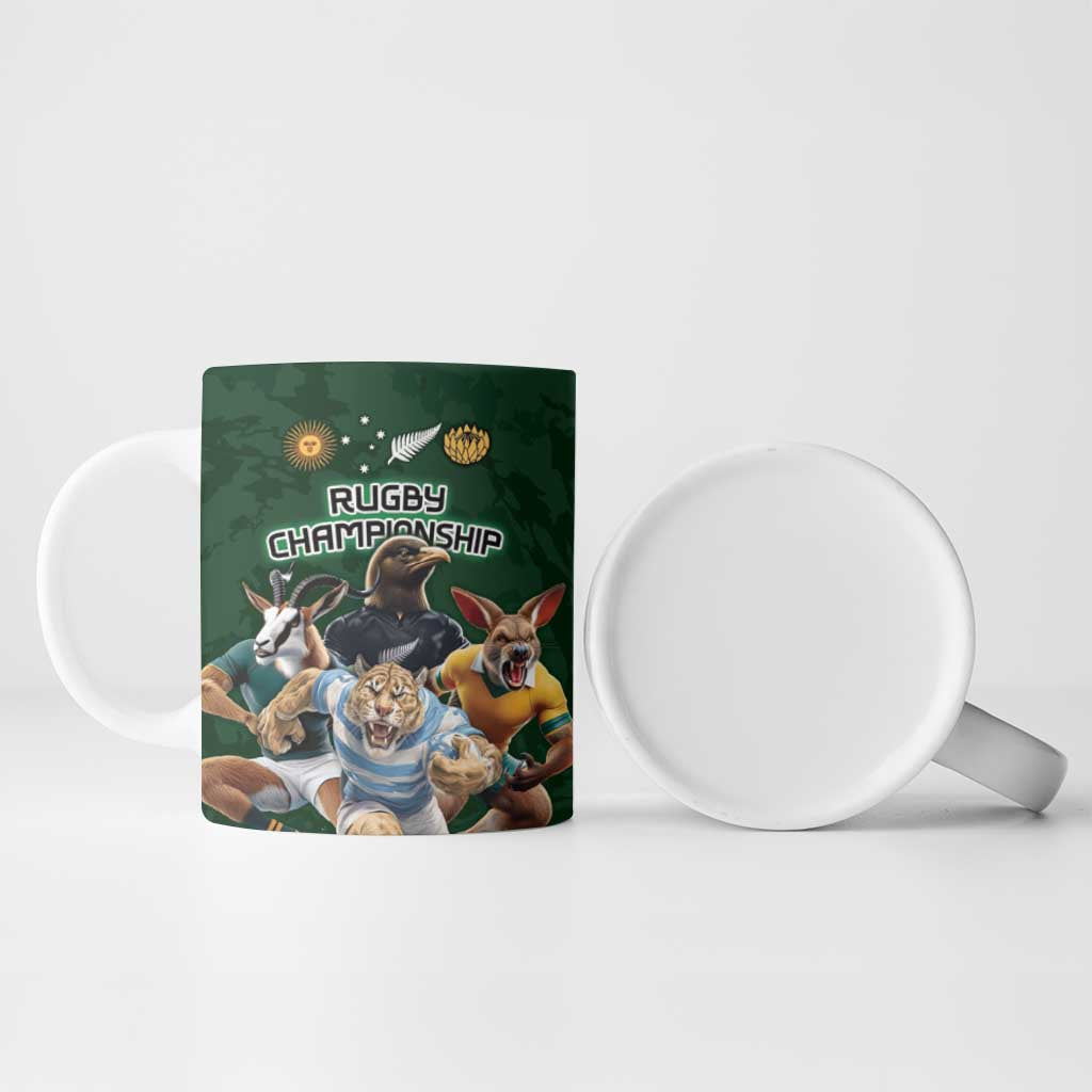 Custom Rugby Southern Hemisphere Ceramic Mug Argentina AUNZ South Africa Mascot Green - Aussie Hoodie