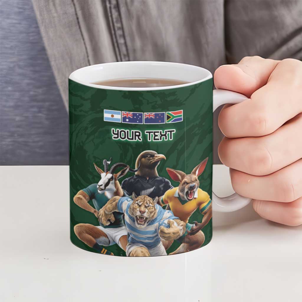 Custom Rugby Southern Hemisphere Ceramic Mug Argentina AUNZ South Africa Mascot Green - Aussie Hoodie