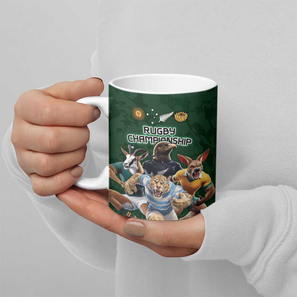 Custom Rugby Southern Hemisphere Ceramic Mug Argentina AUNZ South Africa Mascot Green - Aussie Hoodie