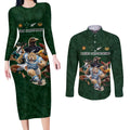 Custom Rugby Southern Hemisphere Couples Matching Long Sleeve Bodycon Dress and Long Sleeve Button Shirt Argentina AUNZ South Africa Mascot Green - Aussie Hoodie