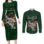 Custom Rugby Southern Hemisphere Couples Matching Long Sleeve Bodycon Dress and Long Sleeve Button Shirt Argentina AUNZ South Africa Mascot Green - Aussie Hoodie