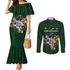 Custom Rugby Southern Hemisphere Couples Matching Mermaid Dress and Long Sleeve Button Shirt Argentina AUNZ South Africa Mascot Green - Aussie Hoodie