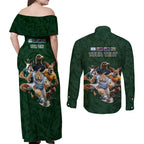 Custom Rugby Southern Hemisphere Couples Matching Off Shoulder Maxi Dress and Long Sleeve Button Shirt Argentina AUNZ South Africa Mascot Green - Aussie Hoodie