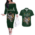 Custom Rugby Southern Hemisphere Couples Matching Off The Shoulder Long Sleeve Dress and Hawaiian Shirt Argentina AUNZ South Africa Mascot Green - Aussie Hoodie