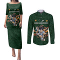 Custom Rugby Southern Hemisphere Couples Matching Puletasi and Long Sleeve Button Shirt Argentina AUNZ South Africa Mascot Green - Aussie Hoodie