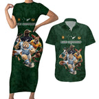 Custom Rugby Southern Hemisphere Couples Matching Short Sleeve Bodycon Dress and Hawaiian Shirt Argentina AUNZ South Africa Mascot Green - Aussie Hoodie