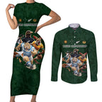 Custom Rugby Southern Hemisphere Couples Matching Short Sleeve Bodycon Dress and Long Sleeve Button Shirt Argentina AUNZ South Africa Mascot Green - Aussie Hoodie