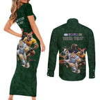 Custom Rugby Southern Hemisphere Couples Matching Short Sleeve Bodycon Dress and Long Sleeve Button Shirt Argentina AUNZ South Africa Mascot Green - Aussie Hoodie