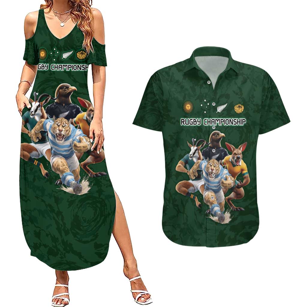 Custom Rugby Southern Hemisphere Couples Matching Summer Maxi Dress and Hawaiian Shirt Argentina AUNZ South Africa Mascot Green - Aussie Hoodie