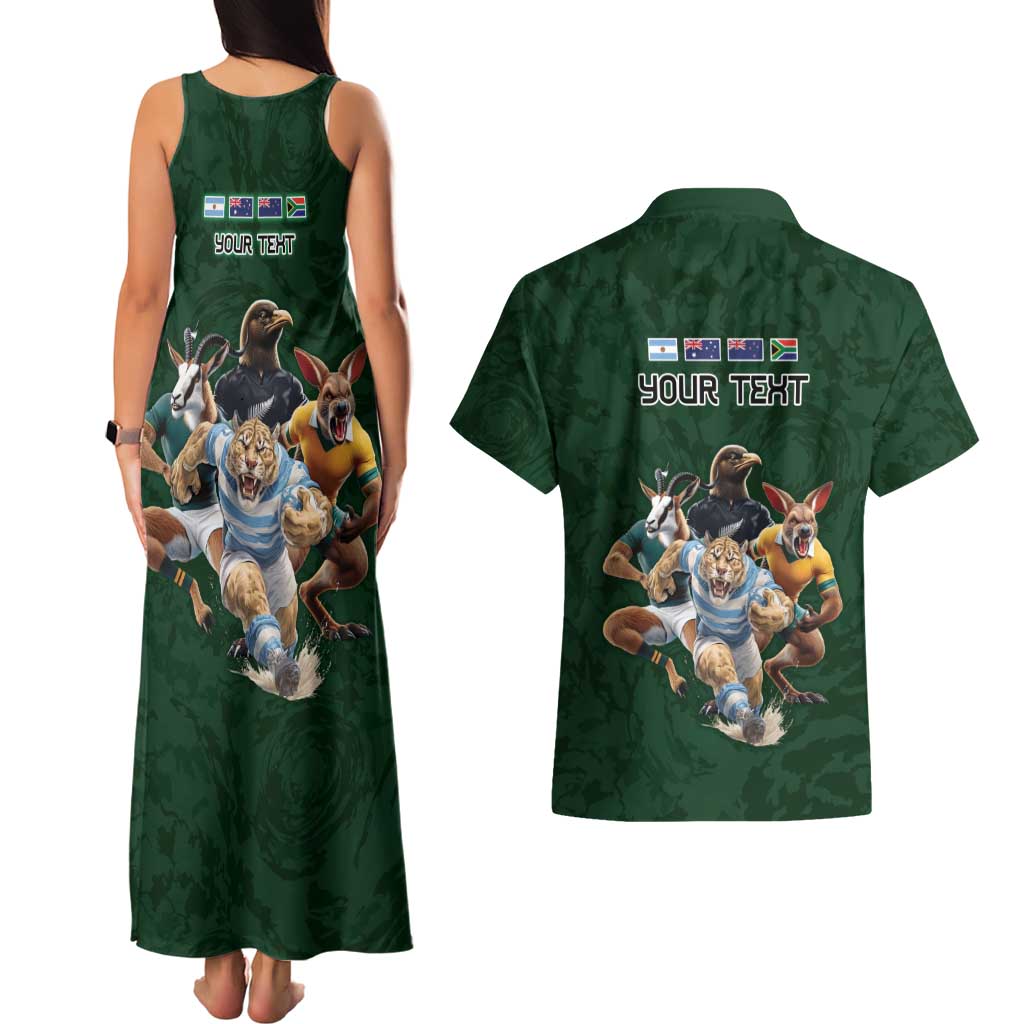 Custom Rugby Southern Hemisphere Couples Matching Tank Maxi Dress and Hawaiian Shirt Argentina AUNZ South Africa Mascot Green - Aussie Hoodie