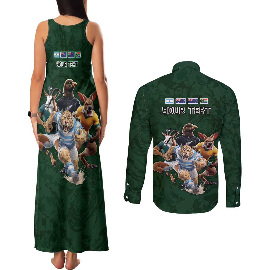 Custom Rugby Southern Hemisphere Couples Matching Tank Maxi Dress and Long Sleeve Button Shirt Argentina AUNZ South Africa Mascot Green - Aussie Hoodie