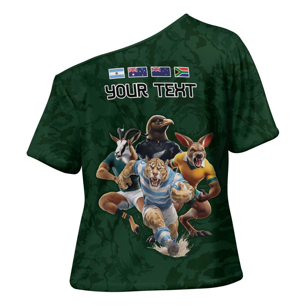 Custom Rugby Southern Hemisphere Cross Shoulder Shirt Argentina AUNZ South Africa Mascot Green - Aussie Hoodie
