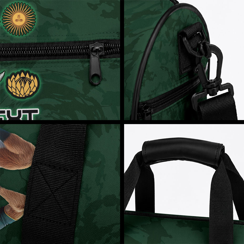 Custom Rugby Southern Hemisphere Duffle Bag Argentina AUNZ South Africa Mascot Green