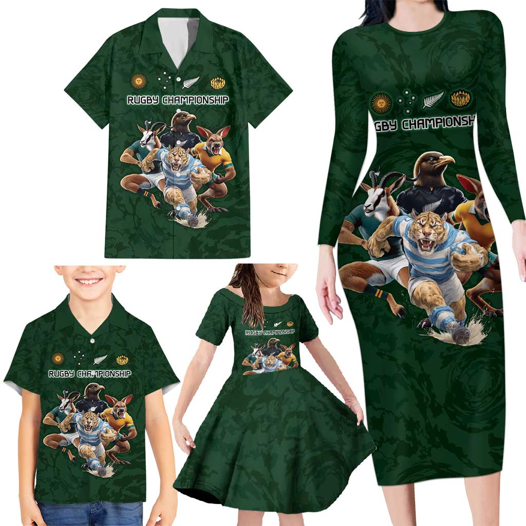 Custom Rugby Southern Hemisphere Family Matching Long Sleeve Bodycon Dress and Hawaiian Shirt Argentina AUNZ South Africa Mascot Green - Aussie Hoodie