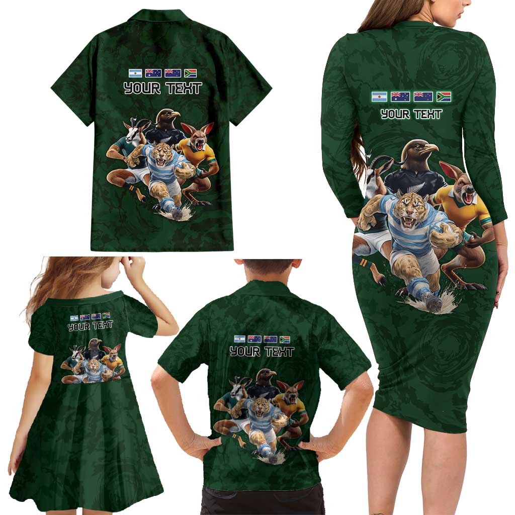 Custom Rugby Southern Hemisphere Family Matching Long Sleeve Bodycon Dress and Hawaiian Shirt Argentina AUNZ South Africa Mascot Green - Aussie Hoodie