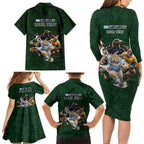 Custom Rugby Southern Hemisphere Family Matching Long Sleeve Bodycon Dress and Hawaiian Shirt Argentina AUNZ South Africa Mascot Green - Aussie Hoodie