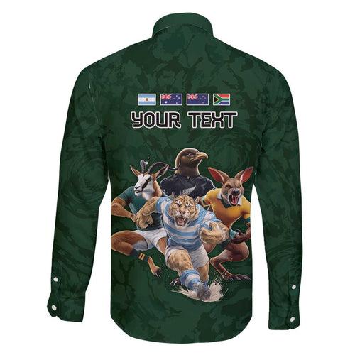 Custom Rugby Southern Hemisphere Family Matching Long Sleeve Bodycon Dress and Hawaiian Shirt Argentina AUNZ South Africa Mascot Green - Aussie Hoodie