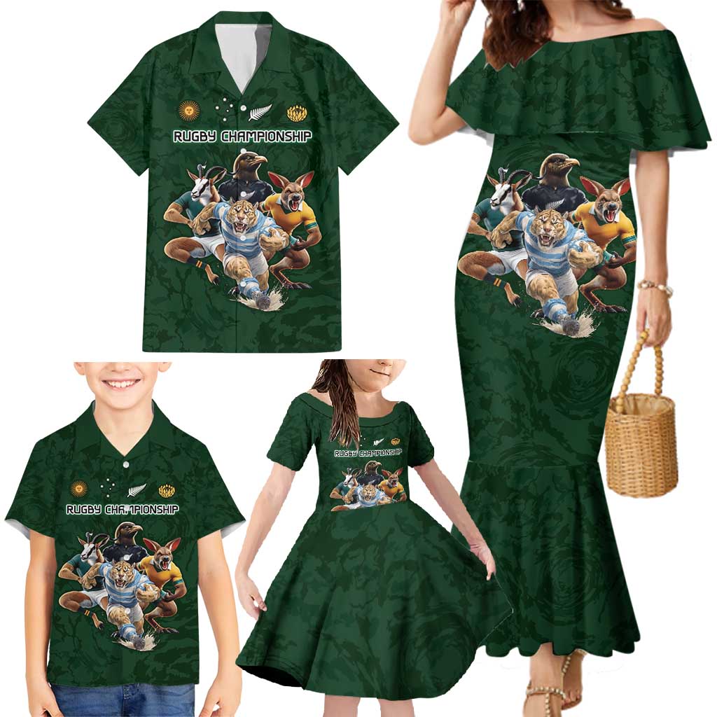Custom Rugby Southern Hemisphere Family Matching Mermaid Dress and Hawaiian Shirt Argentina AUNZ South Africa Mascot Green - Aussie Hoodie