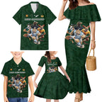 Custom Rugby Southern Hemisphere Family Matching Mermaid Dress and Hawaiian Shirt Argentina AUNZ South Africa Mascot Green - Aussie Hoodie