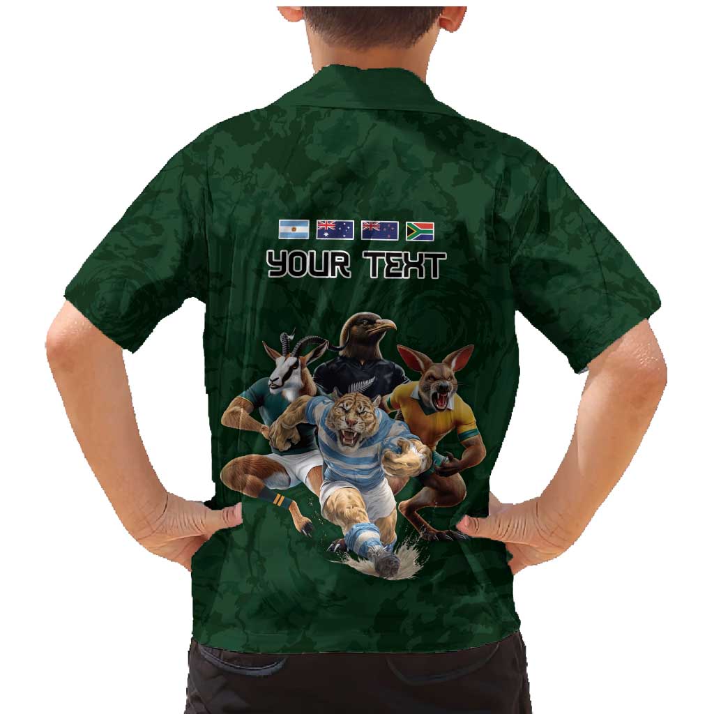 Custom Rugby Southern Hemisphere Family Matching Mermaid Dress and Hawaiian Shirt Argentina AUNZ South Africa Mascot Green - Aussie Hoodie