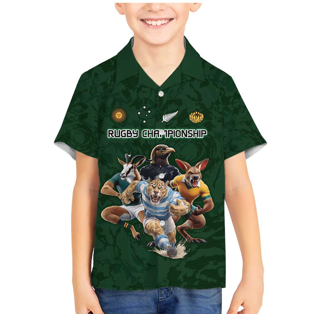 Custom Rugby Southern Hemisphere Family Matching Mermaid Dress and Hawaiian Shirt Argentina AUNZ South Africa Mascot Green - Aussie Hoodie