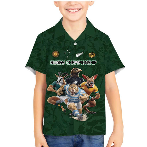 Custom Rugby Southern Hemisphere Family Matching Mermaid Dress and Hawaiian Shirt Argentina AUNZ South Africa Mascot Green - Aussie Hoodie