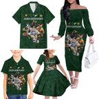 Custom Rugby Southern Hemisphere Family Matching Off The Shoulder Long Sleeve Dress and Hawaiian Shirt Argentina AUNZ South Africa Mascot Green - Aussie Hoodie