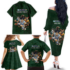 Custom Rugby Southern Hemisphere Family Matching Off The Shoulder Long Sleeve Dress and Hawaiian Shirt Argentina AUNZ South Africa Mascot Green - Aussie Hoodie
