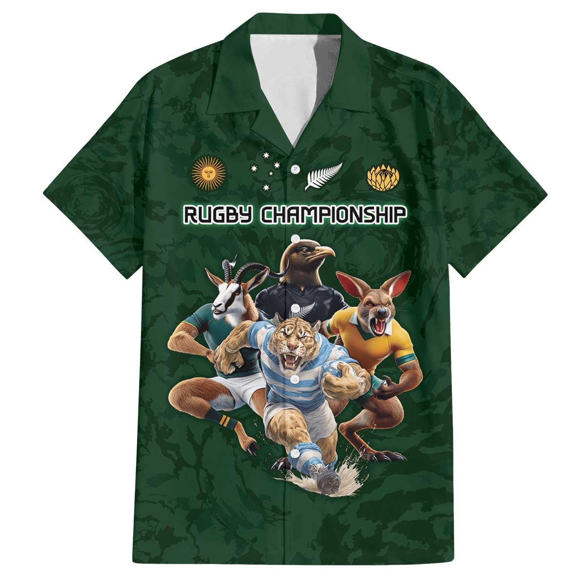 Custom Rugby Southern Hemisphere Family Matching Off The Shoulder Long Sleeve Dress and Hawaiian Shirt Argentina AUNZ South Africa Mascot Green - Aussie Hoodie