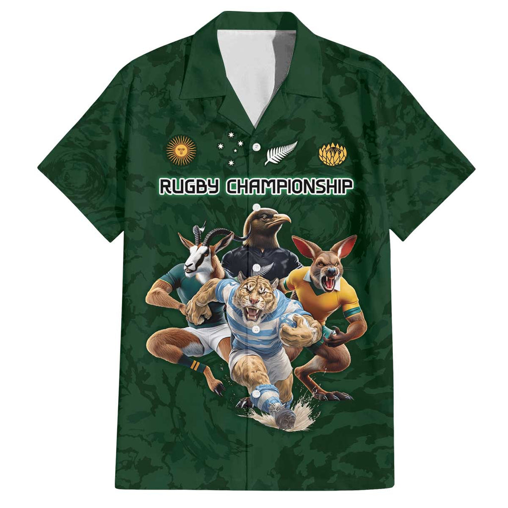Custom Rugby Southern Hemisphere Family Matching Off The Shoulder Long Sleeve Dress and Hawaiian Shirt Argentina AUNZ South Africa Mascot Green - Aussie Hoodie